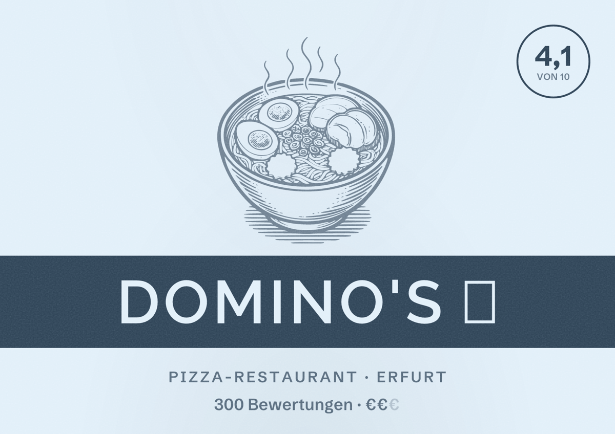Illustriertes Poster von Domino's 🍕, Pizza-Restaurant in Erfurt: Bewertung 4,1 von 10 aus 300 Bewertungen, Preisniveau €€