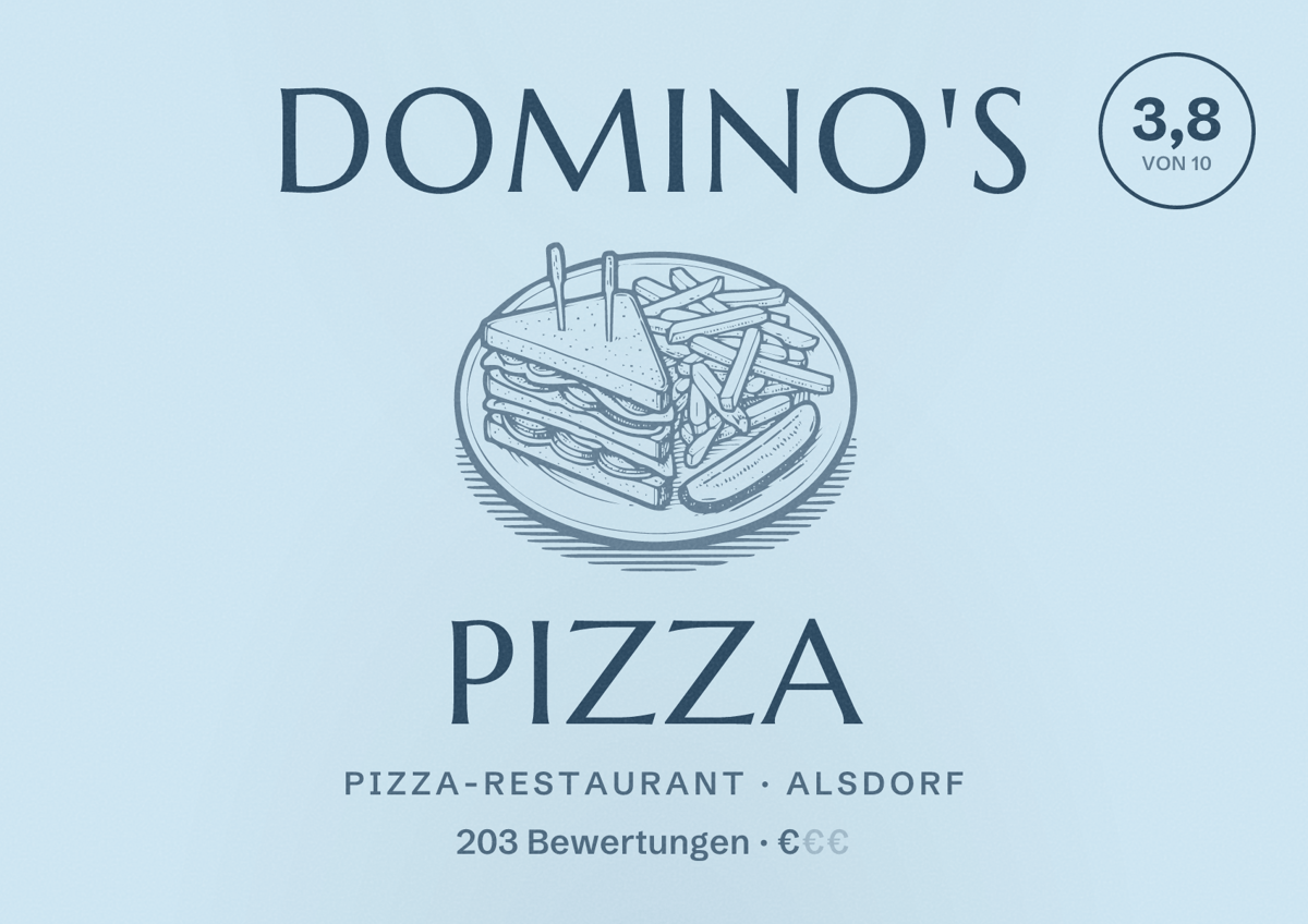 Illustriertes Poster von Domino's Pizza, Pizza-Restaurant in Alsdorf: Bewertung 3,8 von 10 aus 203 Bewertungen, Preisniveau €