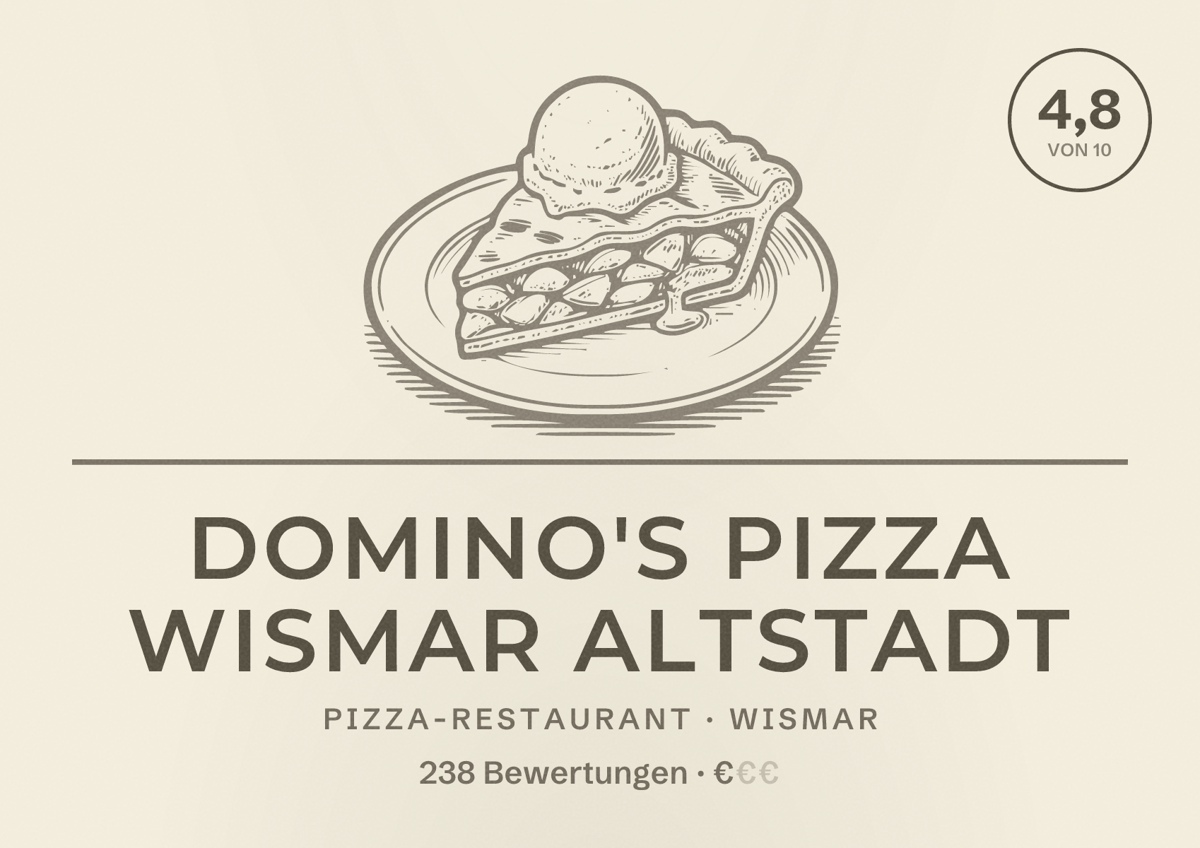 Illustriertes Poster von Domino's Pizza Wismar Altstadt, Pizza-Restaurant in Wismar: Bewertung 4,8 von 10 aus 238 Bewertungen, Preisniveau €