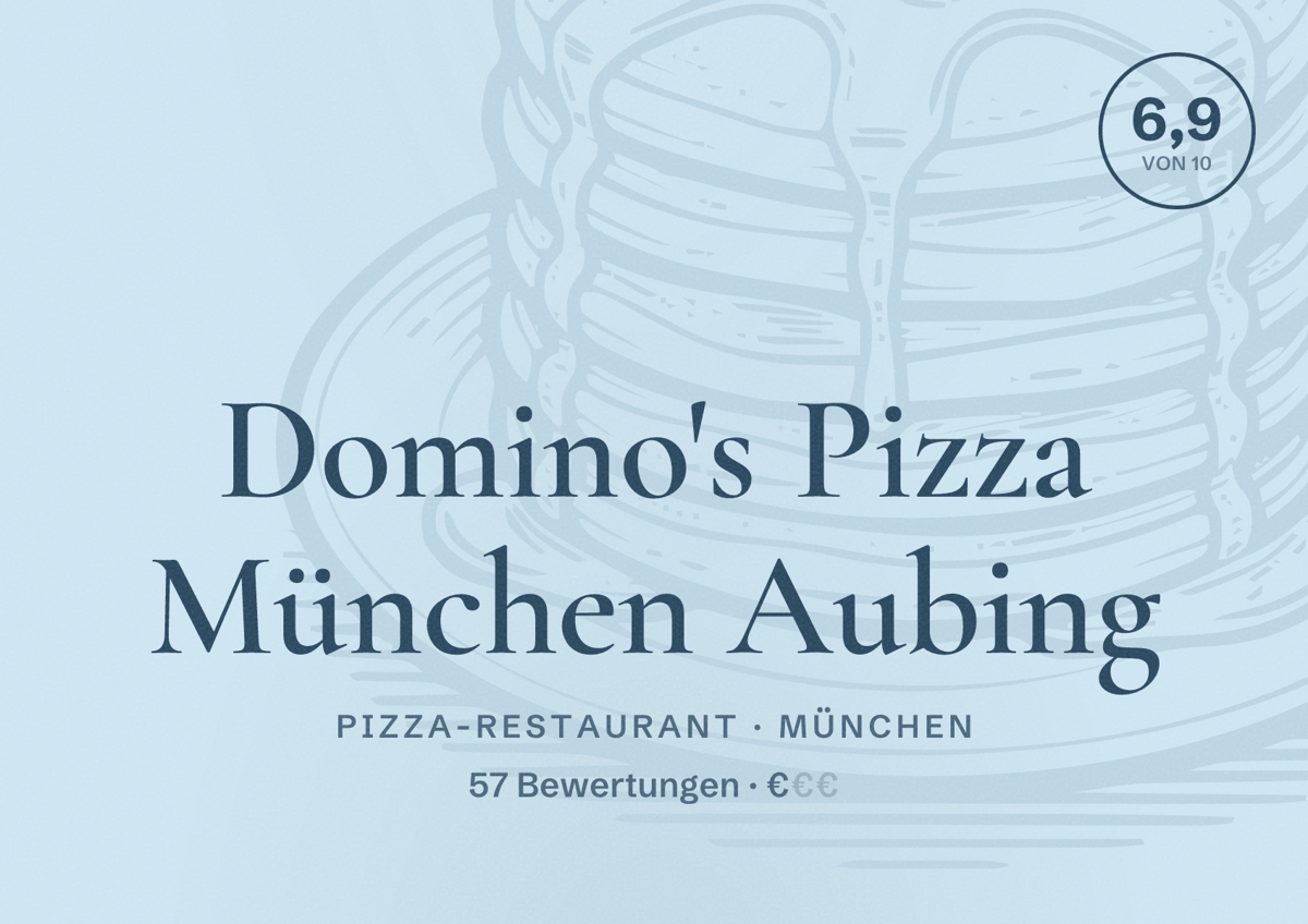 Illustriertes Poster von Domino's Pizza München Aubing, Pizza-Restaurant in München: Bewertung 6,9 von 10 aus 57 Bewertungen, Preisniveau €