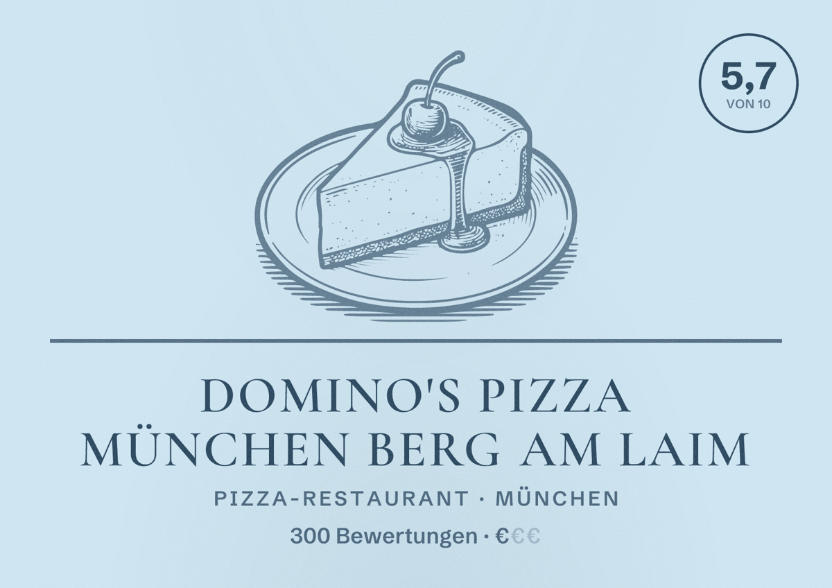 Illustriertes Poster von Domino's Pizza München Berg Am Laim, Pizza-Restaurant in München: Bewertung 5,7 von 10 aus 300 Bewertungen, Preisniveau €