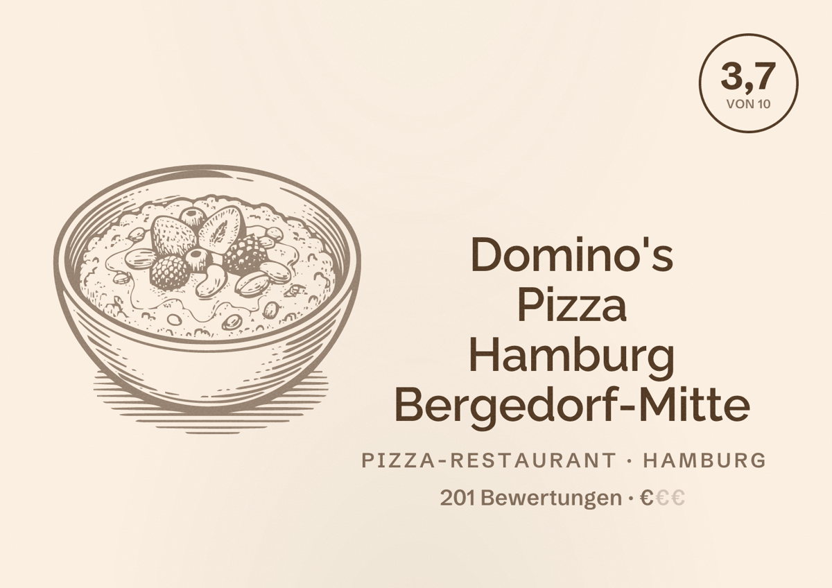 Illustriertes Poster von Domino's Pizza Hamburg Bergedorf-Mitte, Pizza-Restaurant in Hamburg: Bewertung 3,7 von 10 aus 201 Bewertungen, Preisniveau €