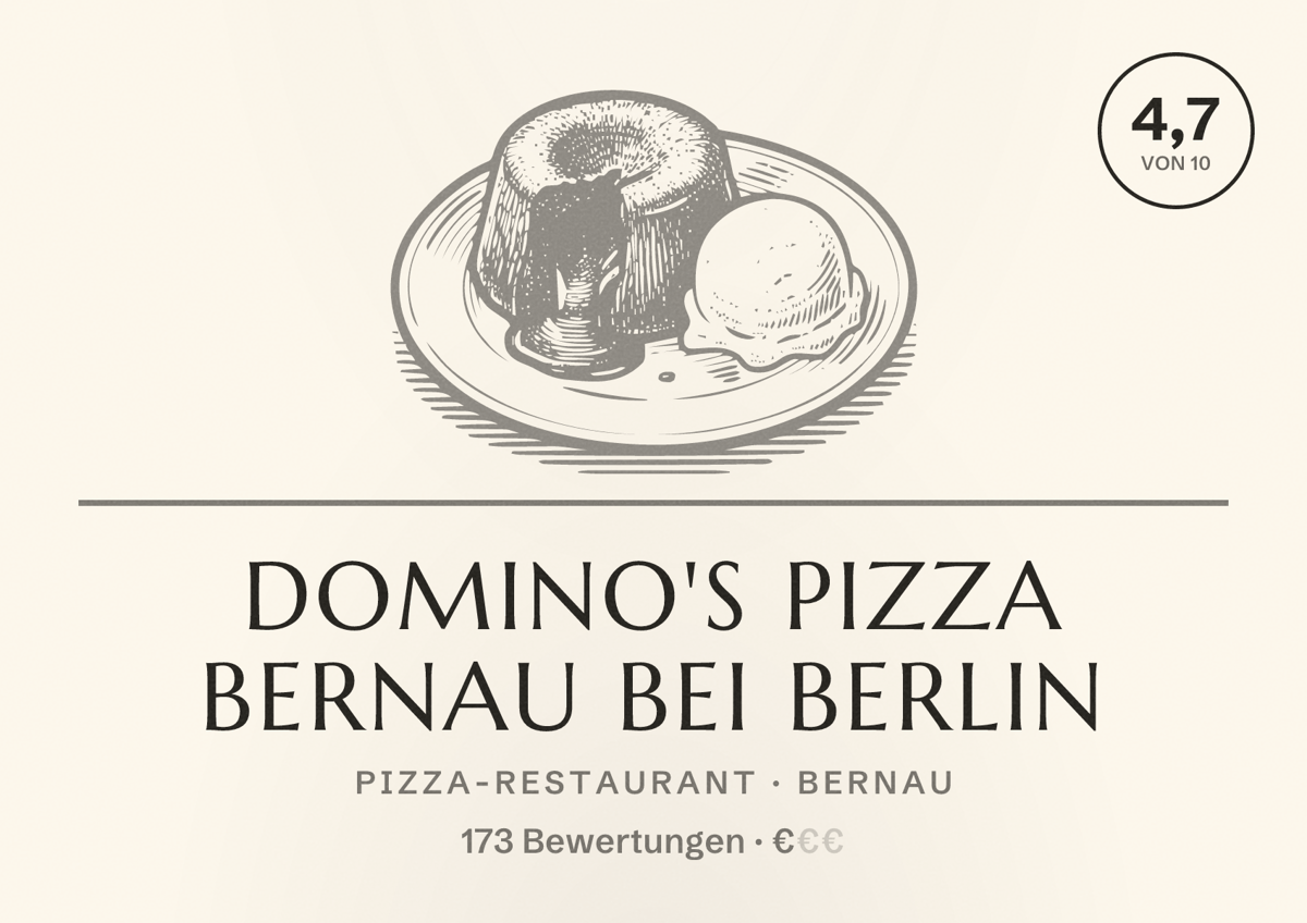 Illustriertes Poster von Domino's Pizza Bernau Bei Berlin, Pizza-Restaurant in Bernau: Bewertung 4,7 von 10 aus 173 Bewertungen, Preisniveau €