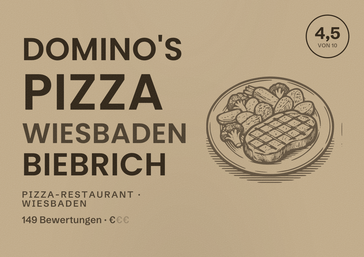 Illustriertes Poster von Domino's Pizza Wiesbaden Biebrich, Pizza-Restaurant in Wiesbaden: Bewertung 4,5 von 10 aus 149 Bewertungen, Preisniveau €