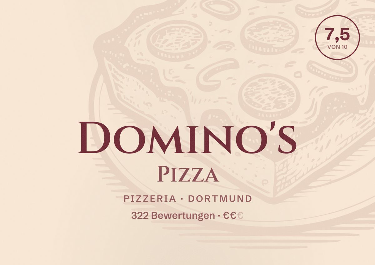 Illustriertes Poster von Domino's Pizza, Pizzeria in Dortmund: Gästebewertung 7,5 von 10 aus 322 Bewertungen