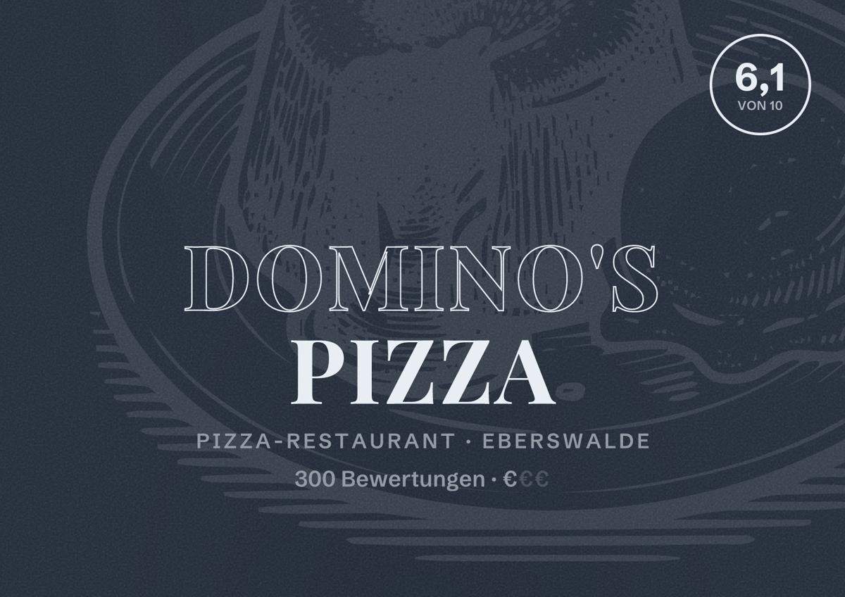 Illustriertes Poster von Domino's Pizza, Pizza-Restaurant in Eberswalde: Bewertung 6,1 von 10 aus 300 Bewertungen, Preisniveau €