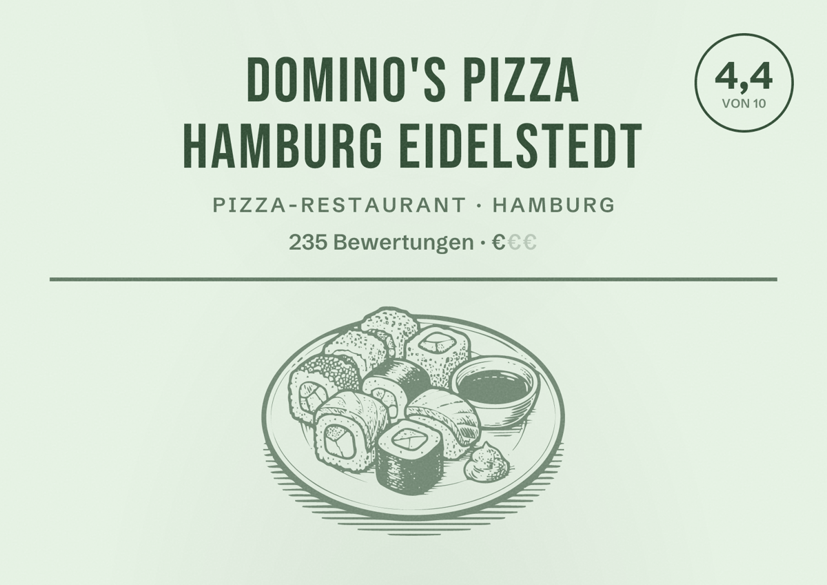 Illustriertes Poster von Domino's Pizza Hamburg Eidelstedt, Pizza-Restaurant in Hamburg: Bewertung 4,4 von 10 aus 235 Bewertungen, Preisniveau €