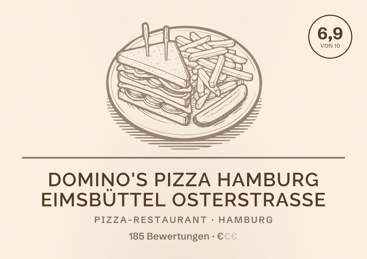 Illustriertes Poster von Domino's Pizza Hamburg Eimsbüttel Osterstrasse, Pizza-Restaurant in Hamburg: Bewertung 6,9 von 10 aus 185 Bewertungen, Preisniveau €