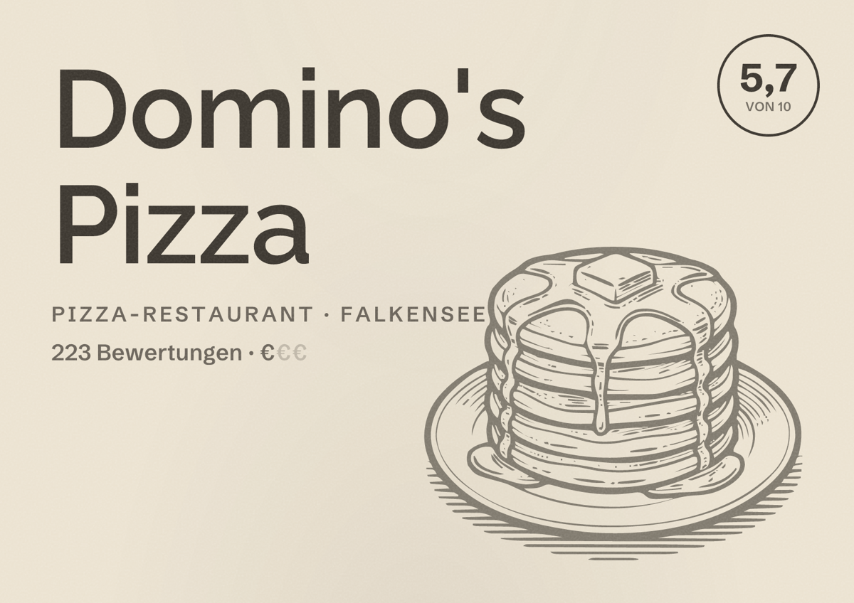 Illustriertes Poster von Domino's Pizza, Pizza-Restaurant in Falkensee: Bewertung 5,7 von 10 aus 223 Bewertungen, Preisniveau €