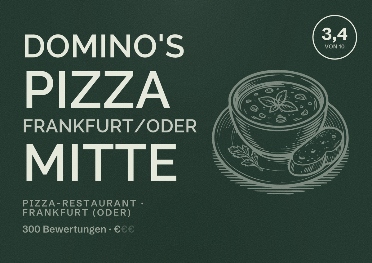 Illustriertes Poster von Domino's Pizza Frankfurt/Oder Mitte, Pizza-Restaurant in Frankfurt (Oder): Bewertung 3,4 von 10 aus 300 Bewertungen, Preisniveau €