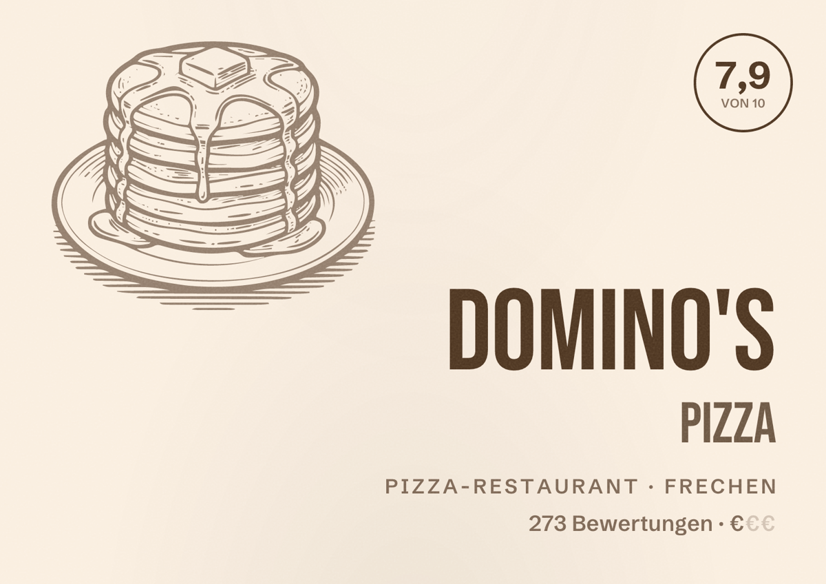 Illustriertes Poster von Domino's Pizza, Pizza-Restaurant in Frechen: Bewertung 7,9 von 10 aus 273 Bewertungen, Preisniveau €