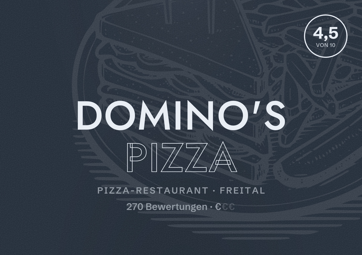 Illustriertes Poster von Domino's Pizza, Pizza-Restaurant in Freital: Bewertung 4,5 von 10 aus 270 Bewertungen, Preisniveau €