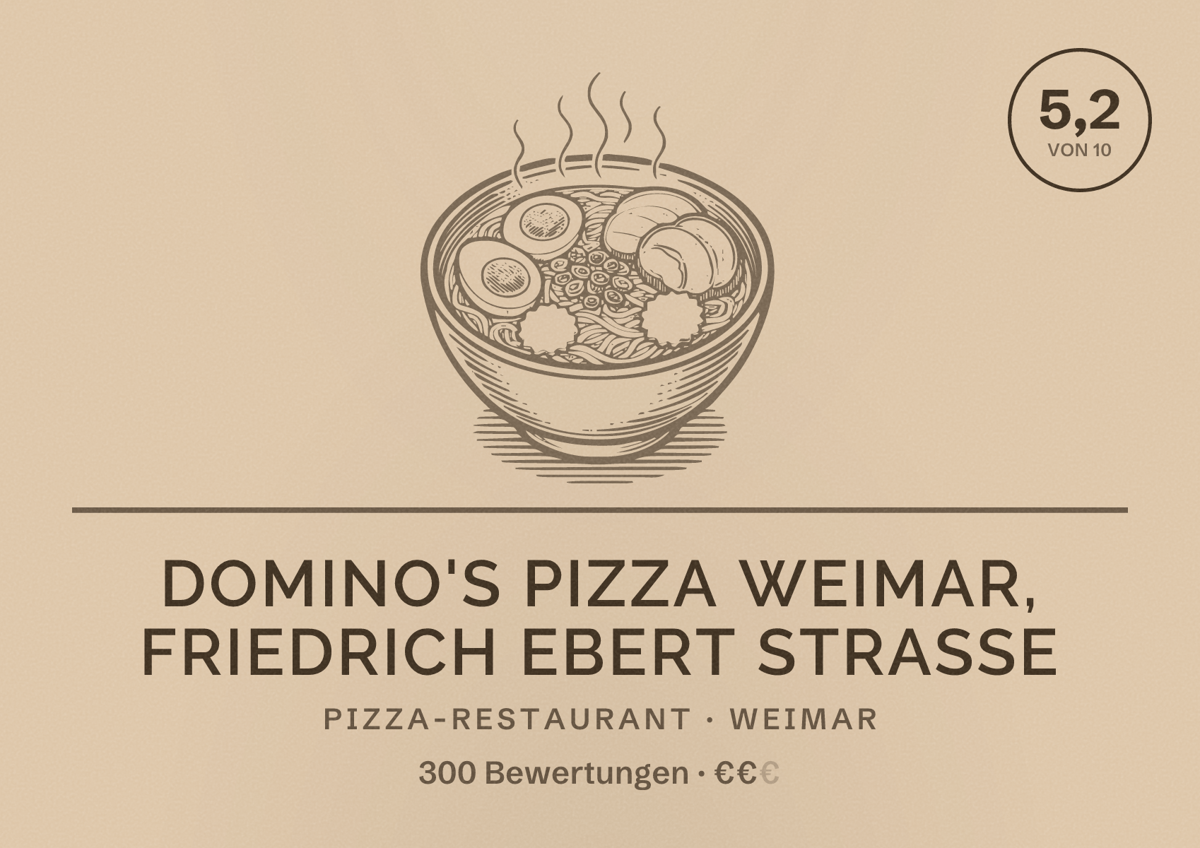 Illustriertes Poster von Domino's Pizza Weimar, Friedrich Ebert Straße, Pizza-Restaurant in Weimar: Bewertung 5,2 von 10 aus 300 Bewertungen, Preisniveau €€