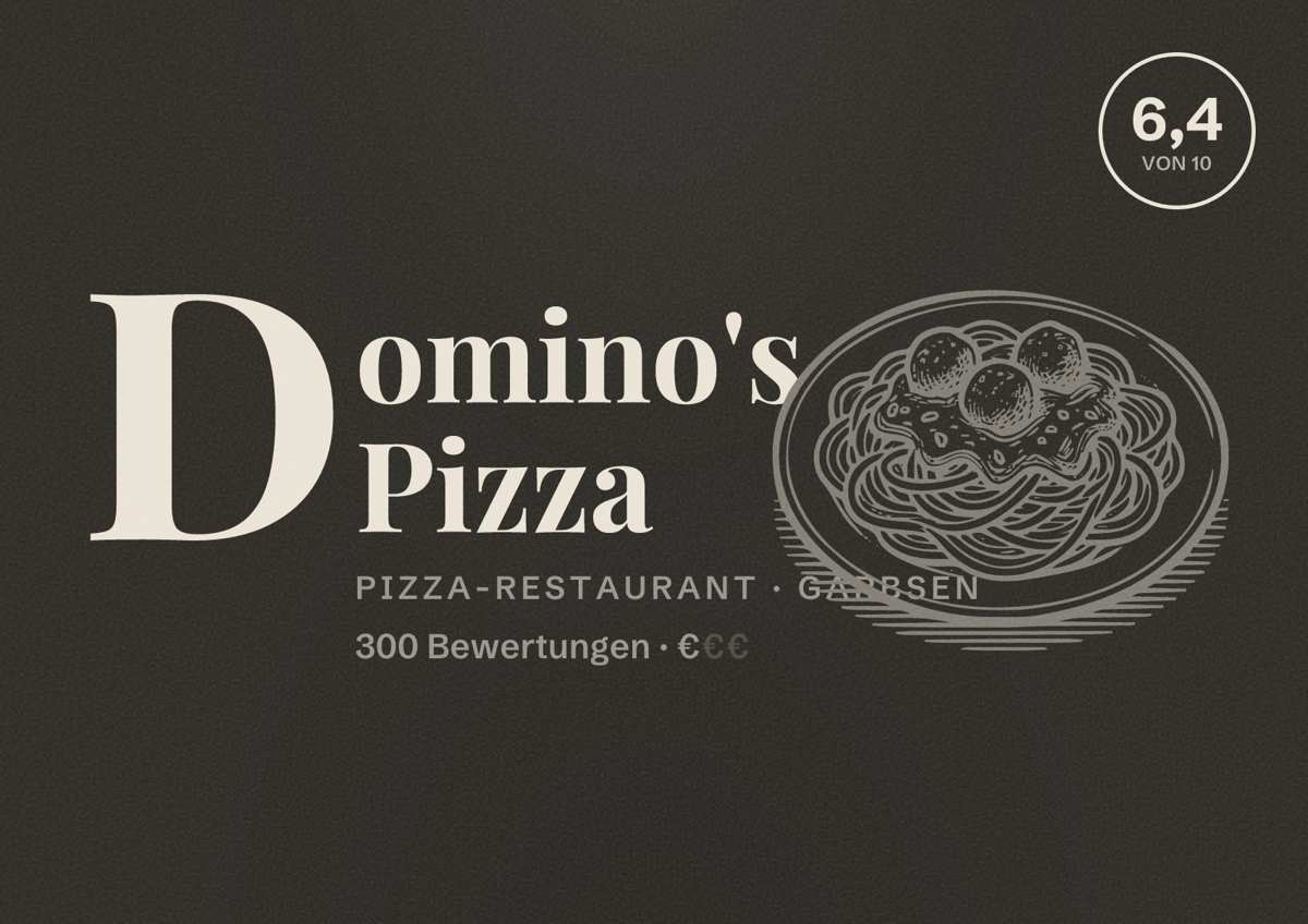 Illustriertes Poster von Domino's Pizza, Pizza-Restaurant in Garbsen: Bewertung 6,4 von 10 aus 300 Bewertungen, Preisniveau €