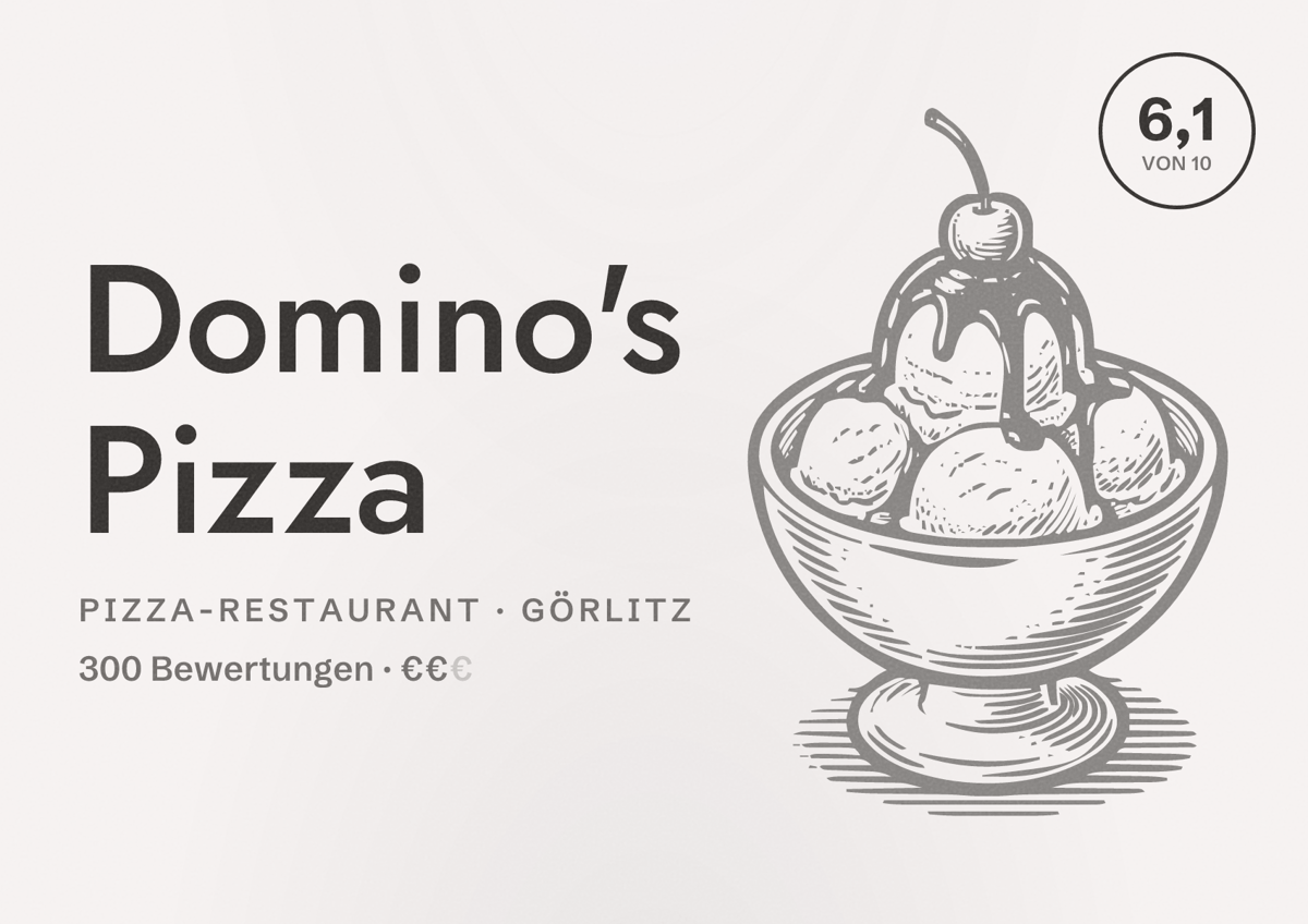 Illustriertes Poster von Domino's Pizza, Pizza-Restaurant in Görlitz: Bewertung 6,1 von 10 aus 300 Bewertungen, Preisniveau €€