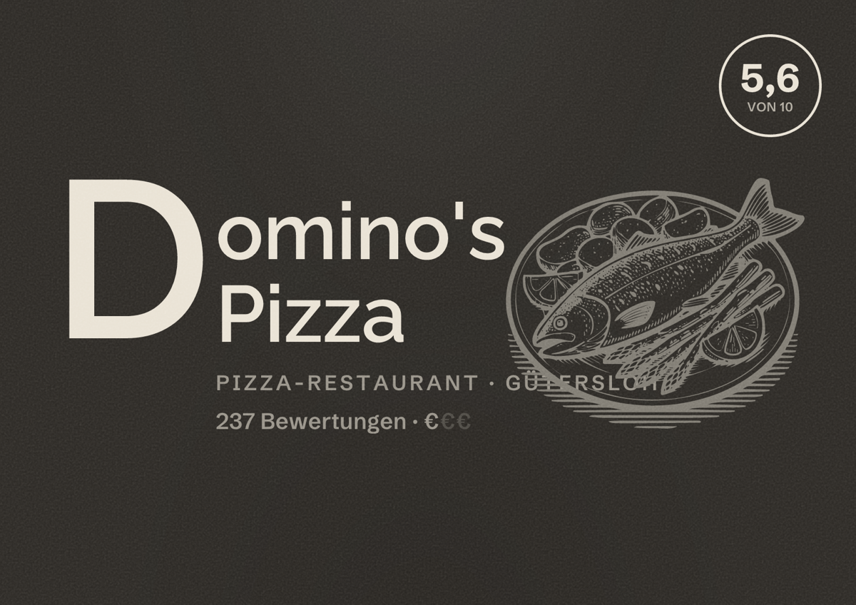 Illustriertes Poster von Domino's Pizza, Pizza-Restaurant in Gütersloh: Bewertung 5,6 von 10 aus 237 Bewertungen, Preisniveau €