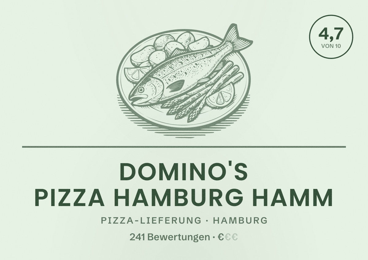 Illustriertes Poster von Domino's Pizza Hamburg Hamm, Pizza-Lieferung in Hamburg: Bewertung 4,7 von 10 aus 241 Bewertungen, Preisniveau €