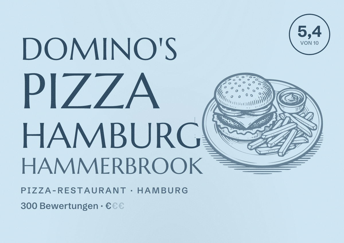 Illustriertes Poster von Domino's Pizza Hamburg Hammerbrook, Pizza-Restaurant in Hamburg: Bewertung 5,4 von 10 aus 300 Bewertungen, Preisniveau €
