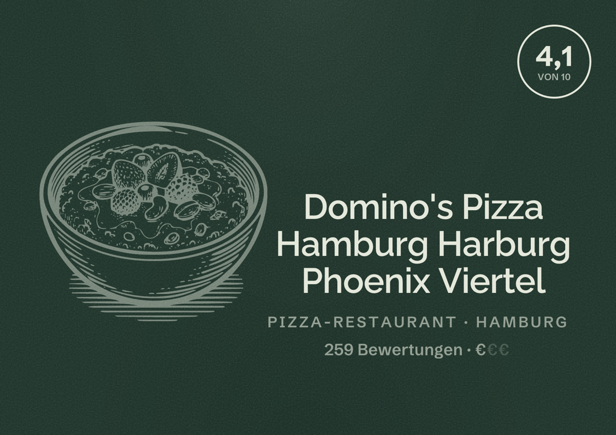 Illustriertes Poster von Domino's Pizza Hamburg Harburg Phoenix Viertel, Pizza-Restaurant in Hamburg: Bewertung 4,1 von 10 aus 259 Bewertungen, Preisniveau €