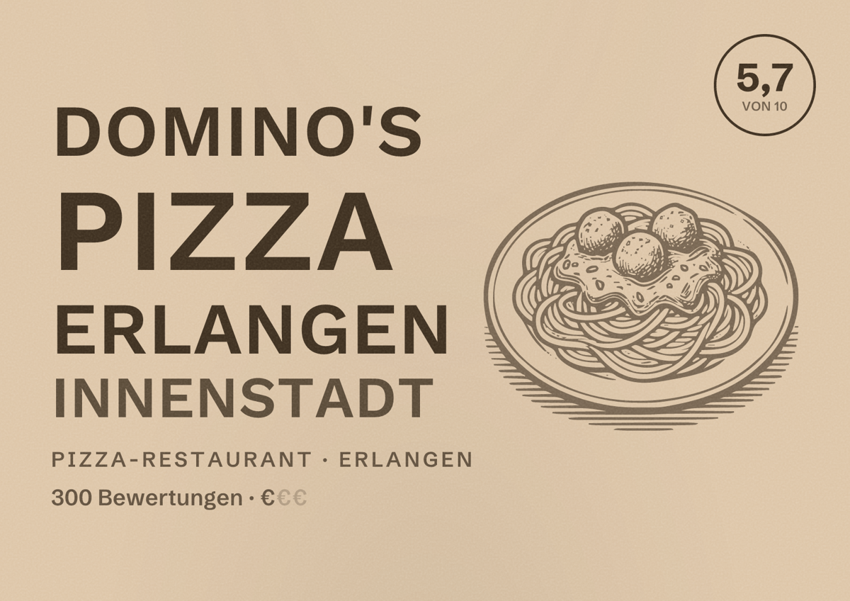 Illustriertes Poster von Domino's Pizza Erlangen Innenstadt, Pizza-Restaurant in Erlangen: Bewertung 5,7 von 10 aus 300 Bewertungen, Preisniveau €