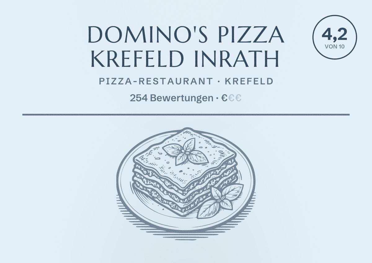 Illustriertes Poster von Domino's Pizza Krefeld Inrath, Pizza-Restaurant in Krefeld: Bewertung 4,2 von 10 aus 254 Bewertungen, Preisniveau €