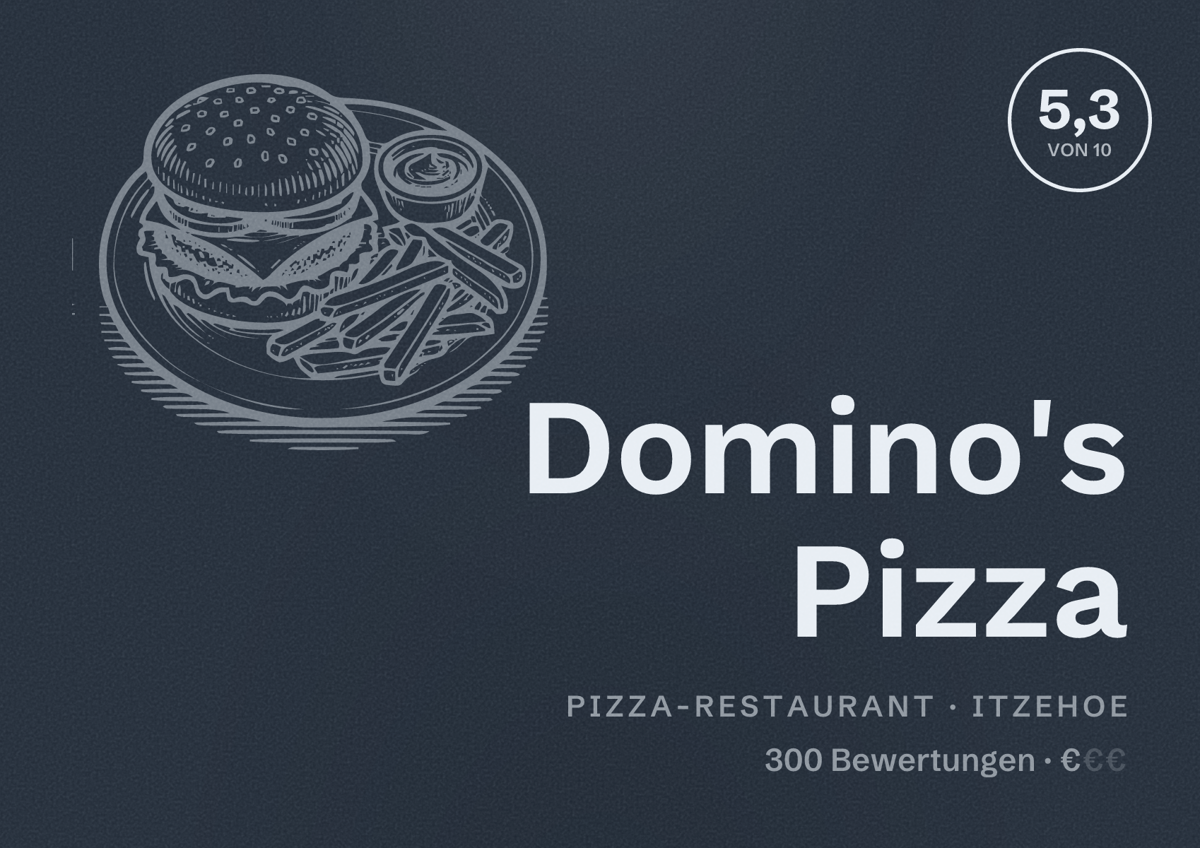 Illustriertes Poster von Domino's Pizza, Pizza-Restaurant in Itzehoe: Bewertung 5,3 von 10 aus 300 Bewertungen, Preisniveau €