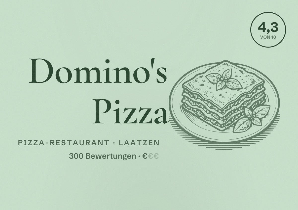 Illustriertes Poster von Domino's Pizza, Pizza-Restaurant in Laatzen: Bewertung 4,3 von 10 aus 300 Bewertungen, Preisniveau €