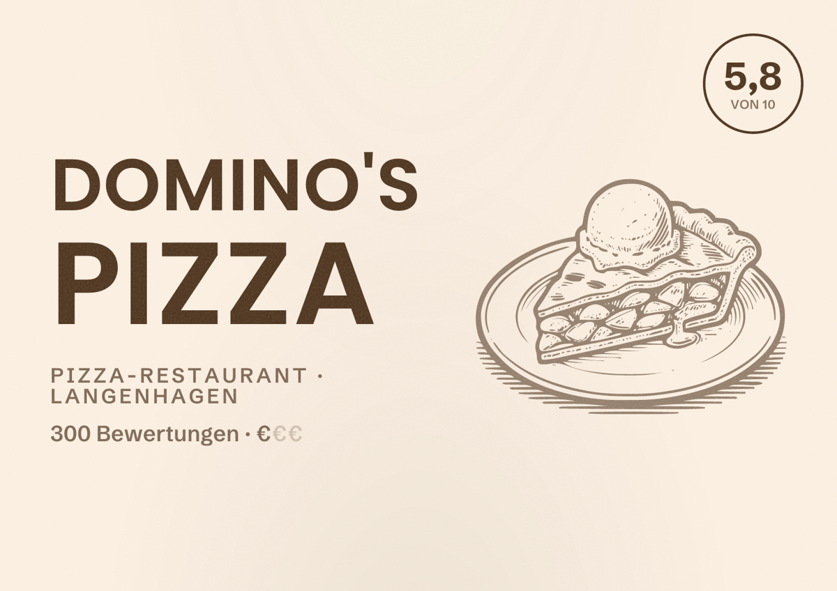 Illustriertes Poster von Domino's Pizza, Pizza-Restaurant in Langenhagen: Bewertung 5,8 von 10 aus 300 Bewertungen, Preisniveau €