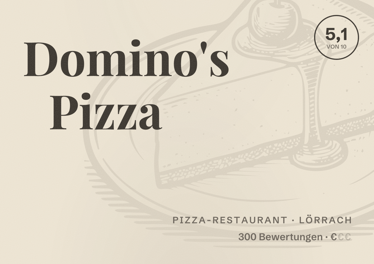 Illustriertes Poster von Domino's Pizza, Pizza-Restaurant in Lörrach: Bewertung 5,1 von 10 aus 300 Bewertungen, Preisniveau €