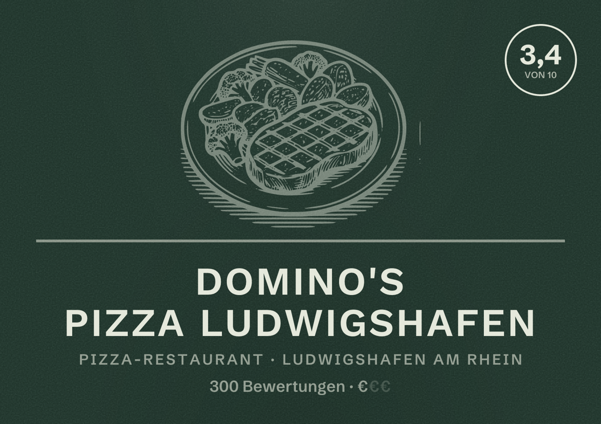 Illustriertes Poster von Domino's Pizza Ludwigshafen, Pizza-Restaurant in Ludwigshafen am Rhein: Bewertung 3,4 von 10 aus 300 Bewertungen, Preisniveau €