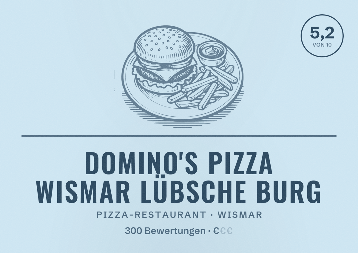 Illustriertes Poster von Domino's Pizza Wismar Lübsche Burg, Pizza-Restaurant in Wismar: Bewertung 5,2 von 10 aus 300 Bewertungen, Preisniveau €
