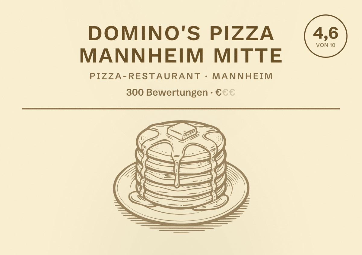 Illustriertes Poster von Domino's Pizza Mannheim Mitte, Pizza-Restaurant in Mannheim: Bewertung 4,6 von 10 aus 300 Bewertungen, Preisniveau €