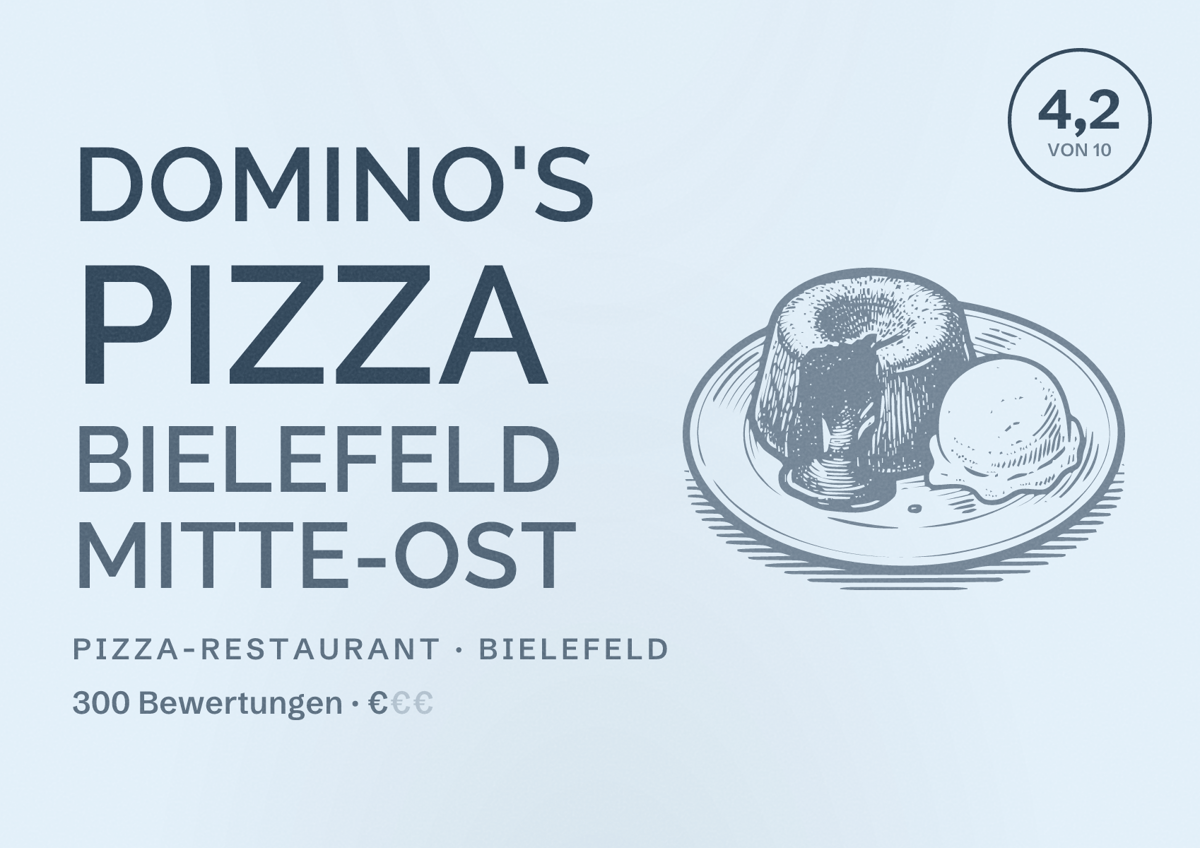 Illustriertes Poster von Domino's Pizza Bielefeld Mitte-Ost, Pizza-Restaurant in Bielefeld: Bewertung 4,2 von 10 aus 300 Bewertungen, Preisniveau €