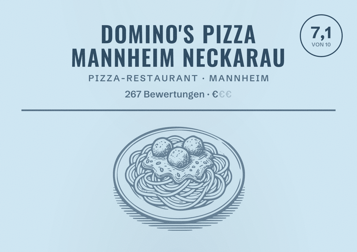 Illustriertes Poster von Domino's Pizza Mannheim Neckarau, Pizza-Restaurant in Mannheim: Bewertung 7,1 von 10 aus 267 Bewertungen, Preisniveau €