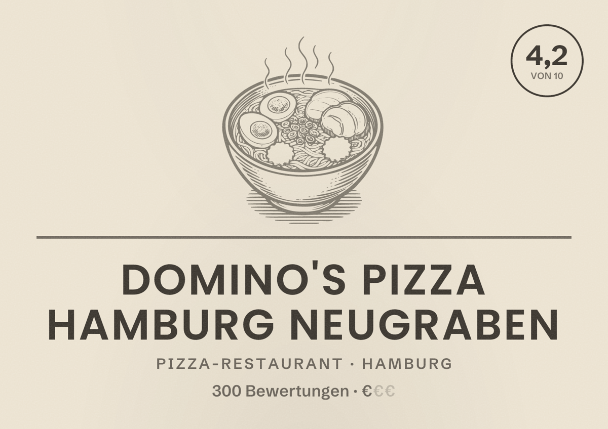 Illustriertes Poster von Domino's Pizza Hamburg Neugraben, Pizza-Restaurant in Hamburg: Bewertung 4,2 von 10 aus 300 Bewertungen, Preisniveau €