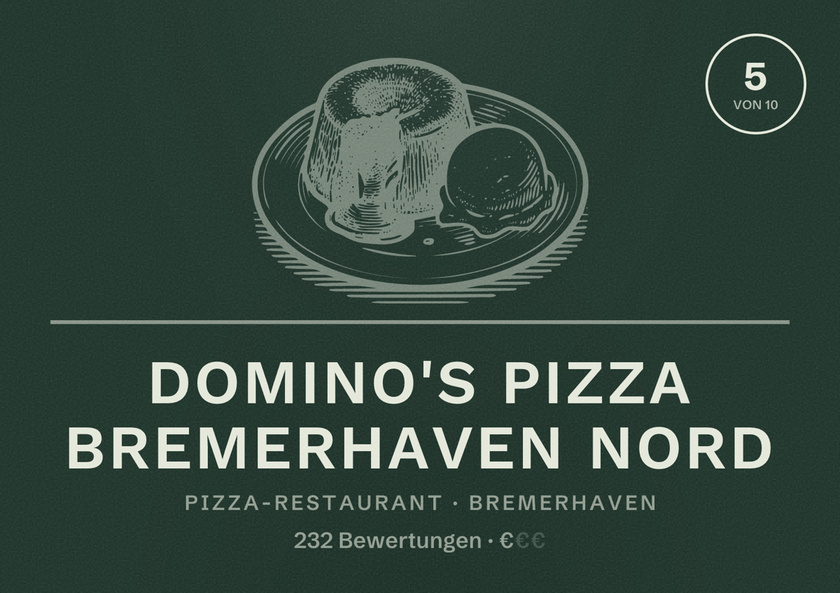 Illustriertes Poster von Domino's Pizza Bremerhaven Nord, Pizza-Restaurant in Bremerhaven: Bewertung 5 von 10 aus 232 Bewertungen, Preisniveau €
