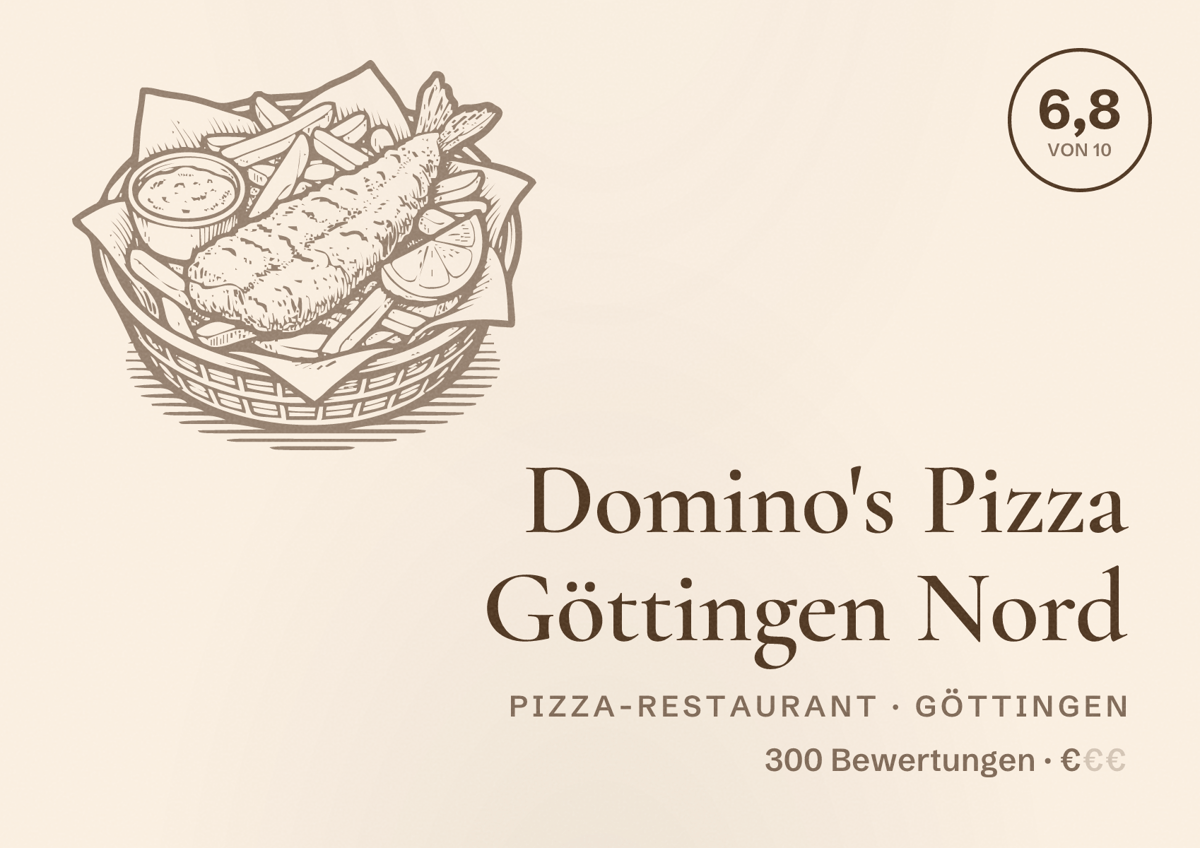 Illustriertes Poster von Domino's Pizza Göttingen Nord, Pizza-Restaurant in Göttingen: Bewertung 6,8 von 10 aus 300 Bewertungen, Preisniveau €