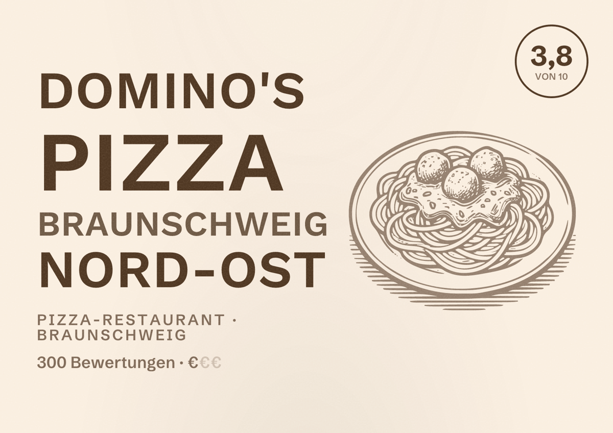 Illustriertes Poster von Domino's Pizza Braunschweig Nord-Ost, Pizza-Restaurant in Braunschweig: Bewertung 3,8 von 10 aus 300 Bewertungen, Preisniveau €