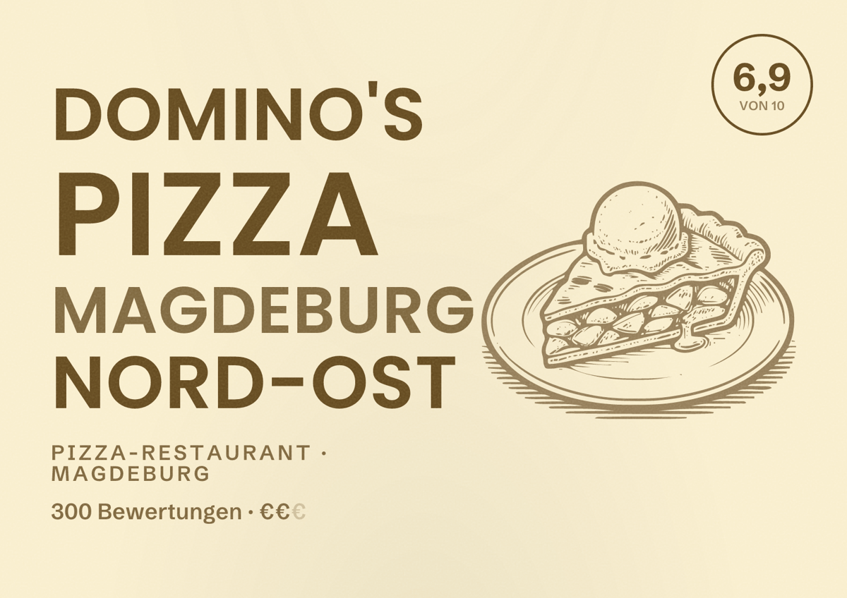 Illustriertes Poster von Domino's Pizza Magdeburg Nord-Ost, Pizza-Restaurant in Magdeburg: Bewertung 6,9 von 10 aus 300 Bewertungen, Preisniveau €€
