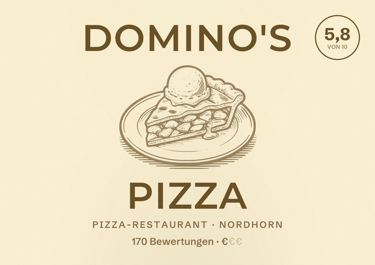 Illustriertes Poster von Domino's Pizza, Pizza-Restaurant in Nordhorn: Bewertung 5,8 von 10 aus 170 Bewertungen, Preisniveau €