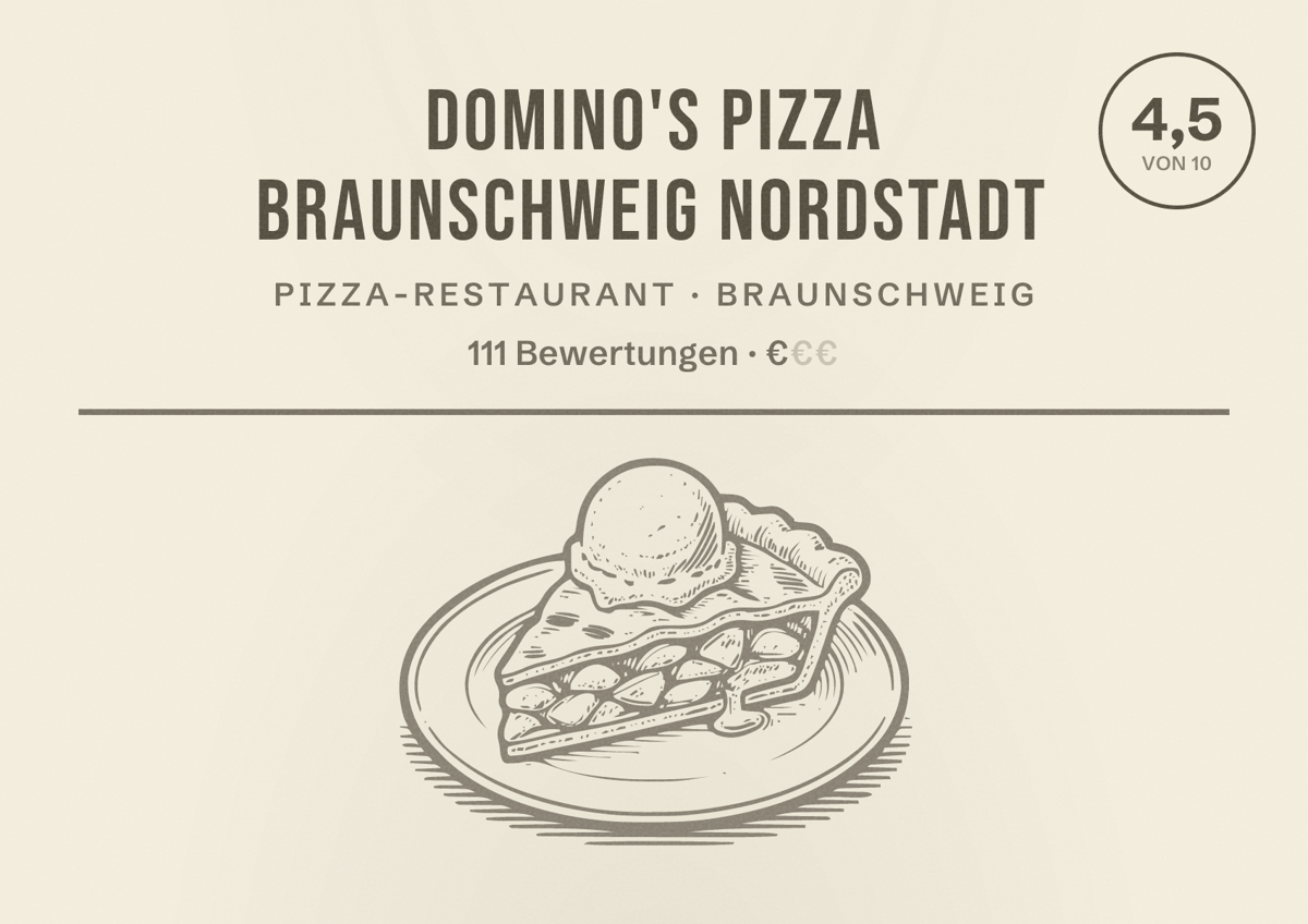 Illustriertes Poster von Domino's Pizza Braunschweig Nordstadt, Pizza-Restaurant in Braunschweig: Bewertung 4,5 von 10 aus 111 Bewertungen, Preisniveau €