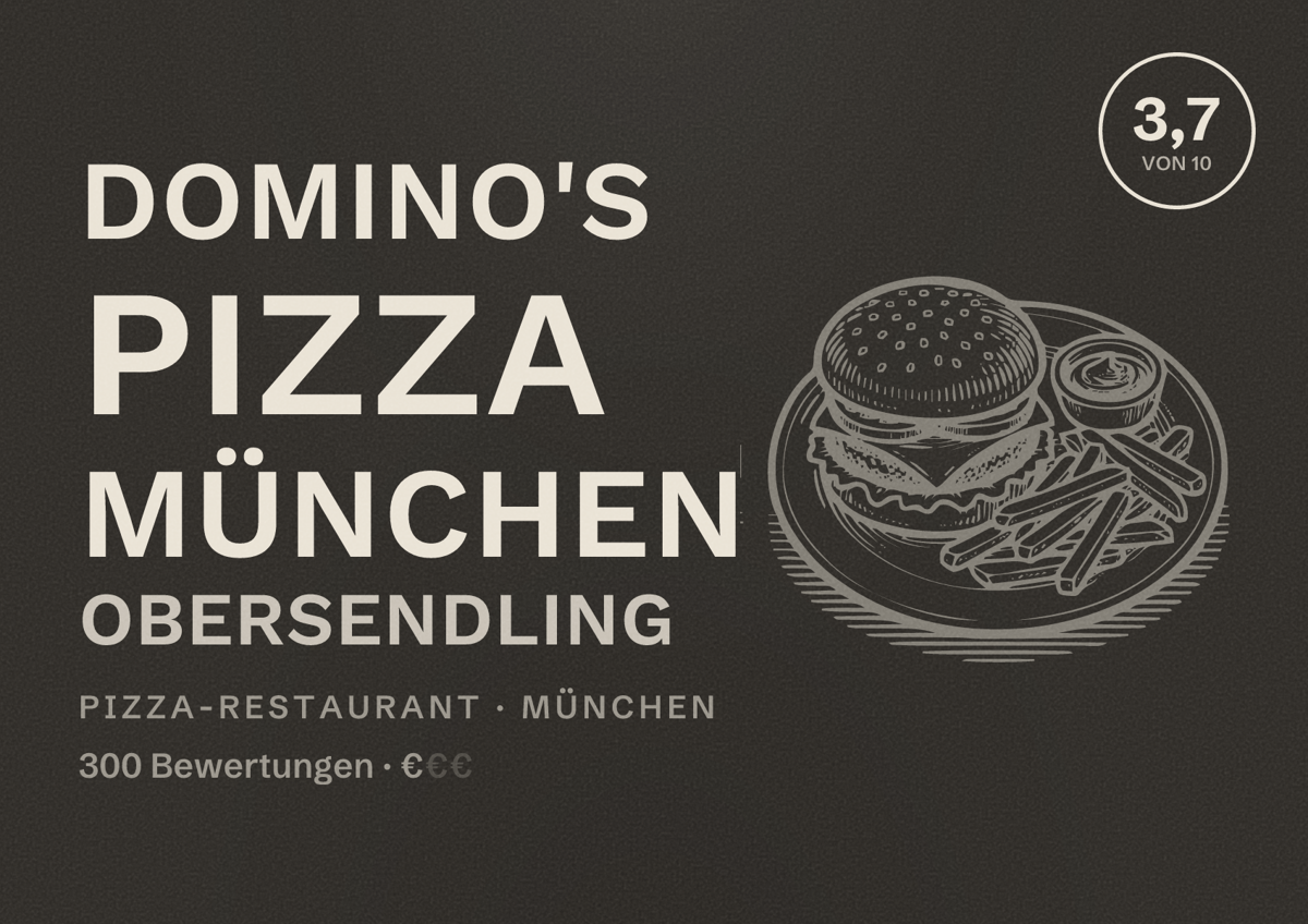 Illustriertes Poster von Domino's Pizza München Obersendling, Pizza-Restaurant in München: Bewertung 3,7 von 10 aus 300 Bewertungen, Preisniveau €