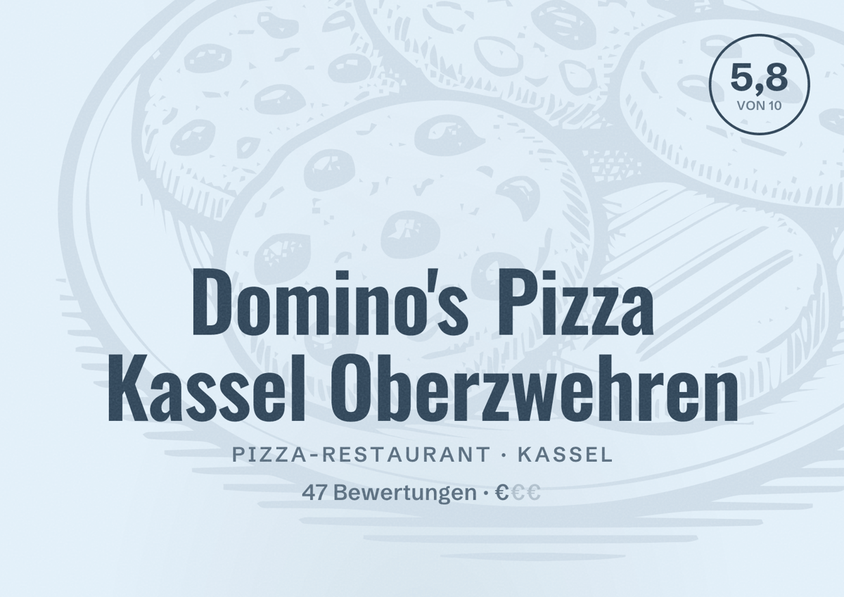 Illustriertes Poster von Domino's Pizza Kassel Oberzwehren, Pizza-Restaurant in Kassel: Bewertung 5,8 von 10 aus 47 Bewertungen, Preisniveau €