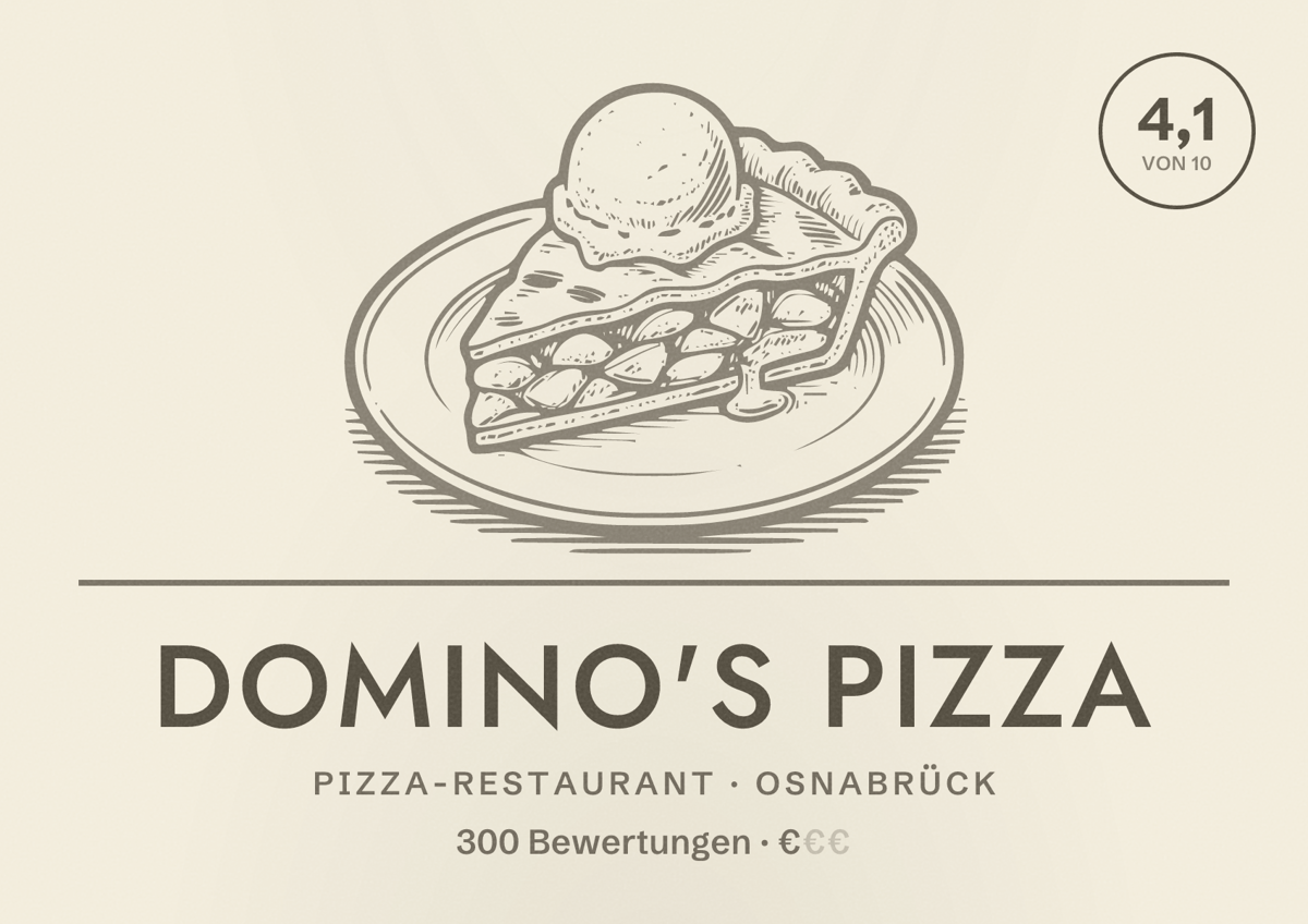 Illustriertes Poster von Domino's Pizza, Pizza-Restaurant in Osnabrück: Bewertung 4,1 von 10 aus 300 Bewertungen, Preisniveau €