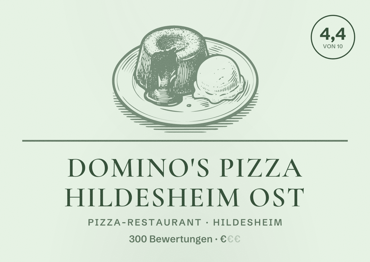 Illustriertes Poster von Domino's Pizza Hildesheim Ost, Pizza-Restaurant in Hildesheim: Bewertung 4,4 von 10 aus 300 Bewertungen, Preisniveau €
