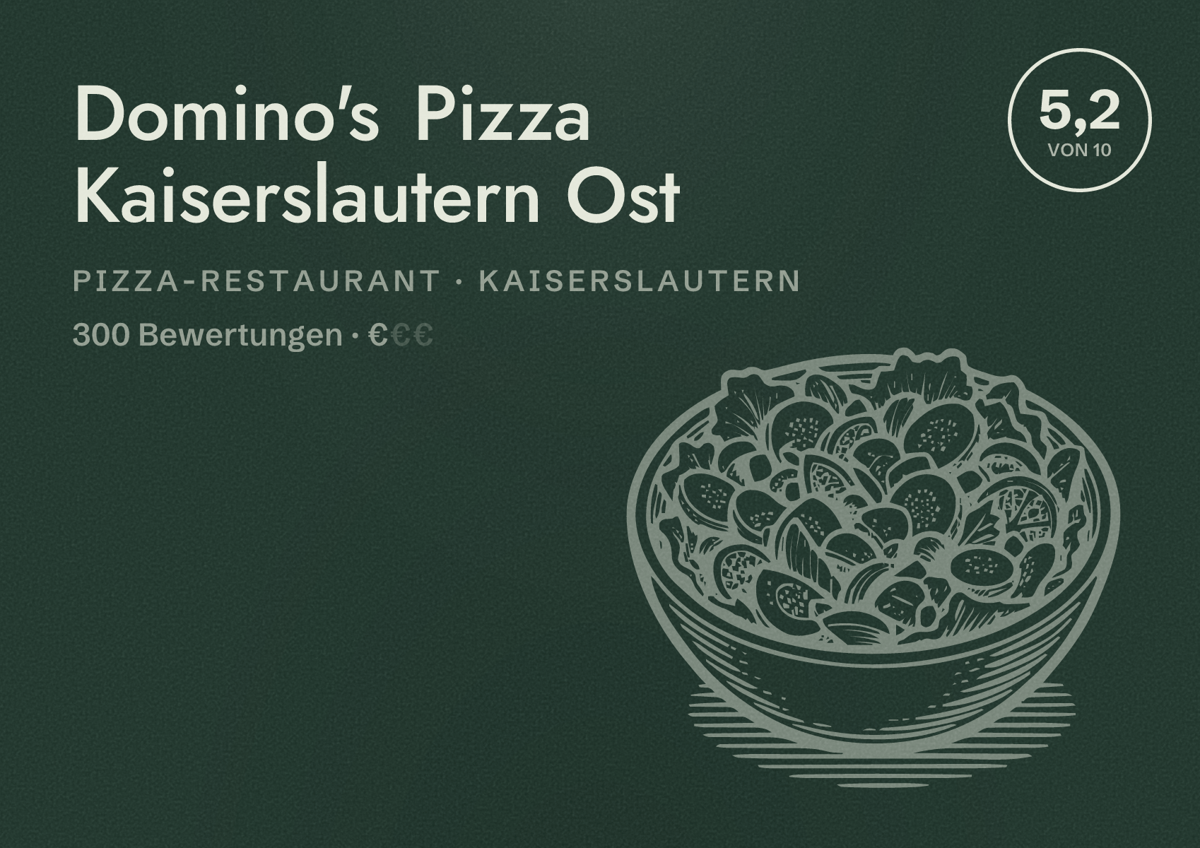 Illustriertes Poster von Domino's Pizza Kaiserslautern Ost, Pizza-Restaurant in Kaiserslautern: Bewertung 5,2 von 10 aus 300 Bewertungen, Preisniveau €