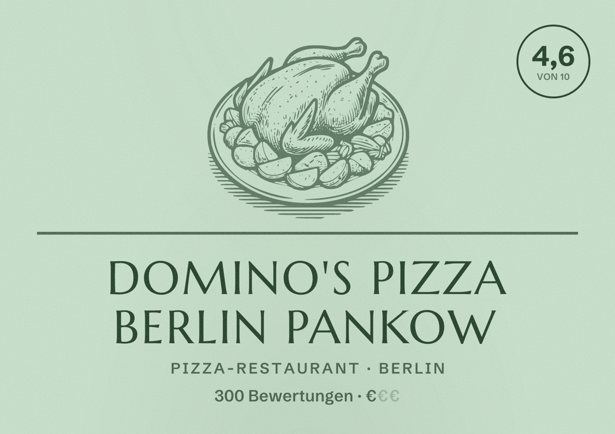 Illustriertes Poster von Domino's Pizza Berlin Pankow, Pizza-Restaurant in Berlin: Bewertung 4,6 von 10 aus 300 Bewertungen, Preisniveau €