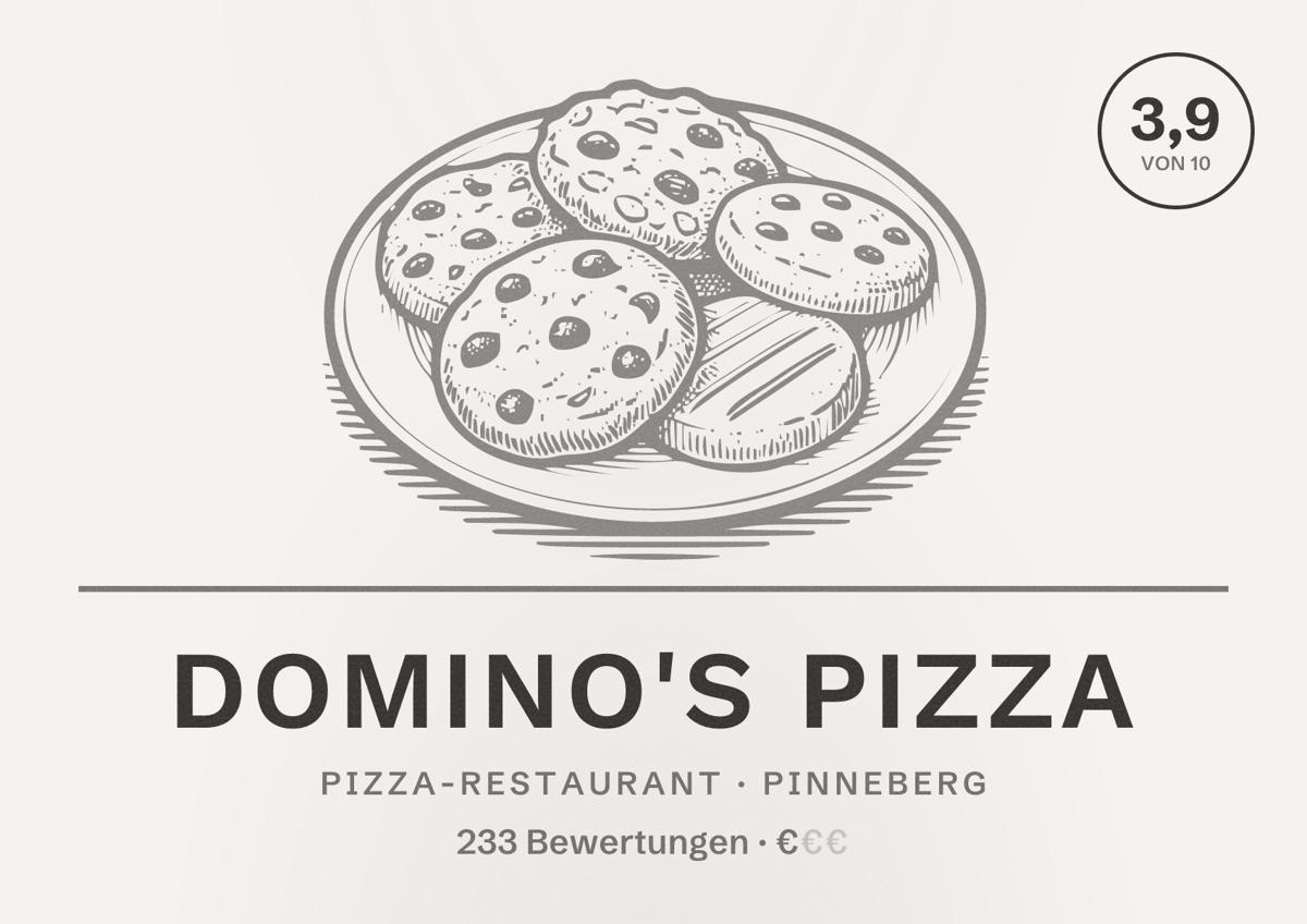 Illustriertes Poster von Domino's Pizza, Pizza-Restaurant in Pinneberg: Bewertung 3,9 von 10 aus 233 Bewertungen, Preisniveau €