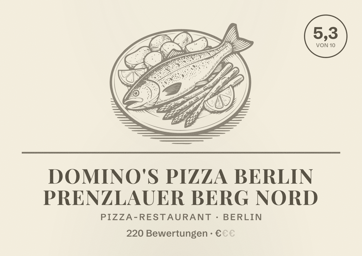 Illustriertes Poster von Domino's Pizza Berlin Prenzlauer Berg Nord, Pizza-Restaurant in Berlin: Bewertung 5,3 von 10 aus 220 Bewertungen, Preisniveau €
