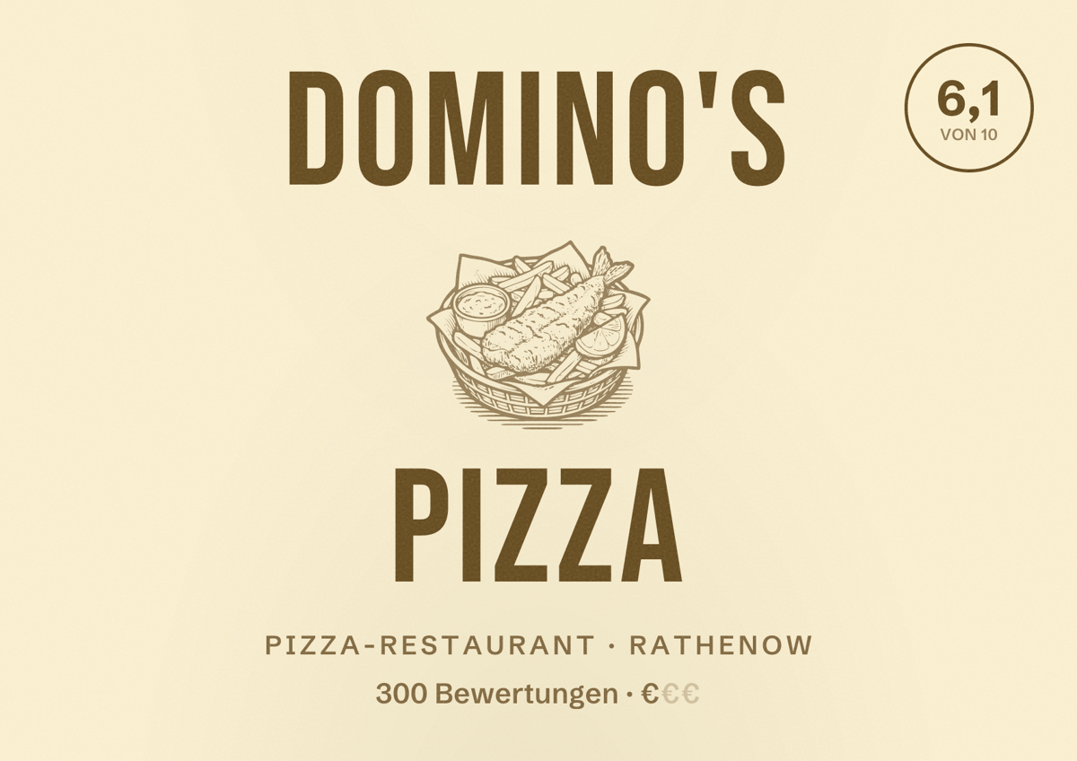 Illustriertes Poster von Domino's Pizza, Pizza-Restaurant in Rathenow: Bewertung 6,1 von 10 aus 300 Bewertungen, Preisniveau €